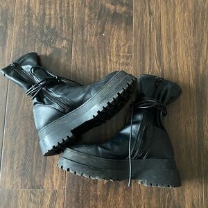 Public Desire Finale Black Chunky Sole Ankle Wrap Boots